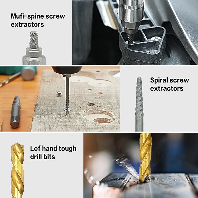 35-Piece Helical Screw Puller Bolt Puller Kit, Easy Removal Kit with Left Hand Drill Bit Multi-spline Puller for Stripping Damaged, Studs, Rusty, Fillet Bolts, Nuts and Screws Screw Remover