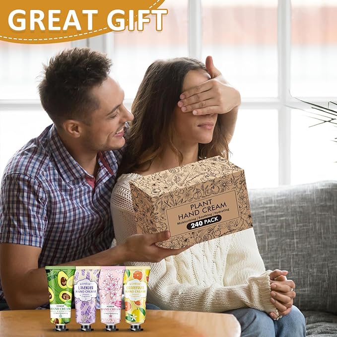 240 Pack Hand Cream Set For Women, Mom Gifts, Bridesmaid Gifts, Birthday Gifts, Small Gifts and Bridal Shower Gifts for Guests, Bulk Moisturizing Hand Lotion Travel Size for Dry Cracked Hands