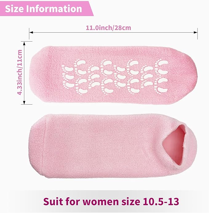 11" Large Silicone Moisturizing Socks for Women - 2Pairs Soft Gel Foot Moisturizing Socks for Dry Cracked Feet
