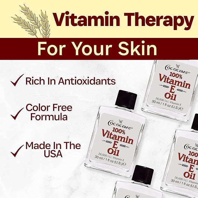 COCOCARE 100% Vitamin E Oil - Maximum Moisture for Dry Skin - 28000 I.U Wrinkle Reduction - 1 Fl Oz