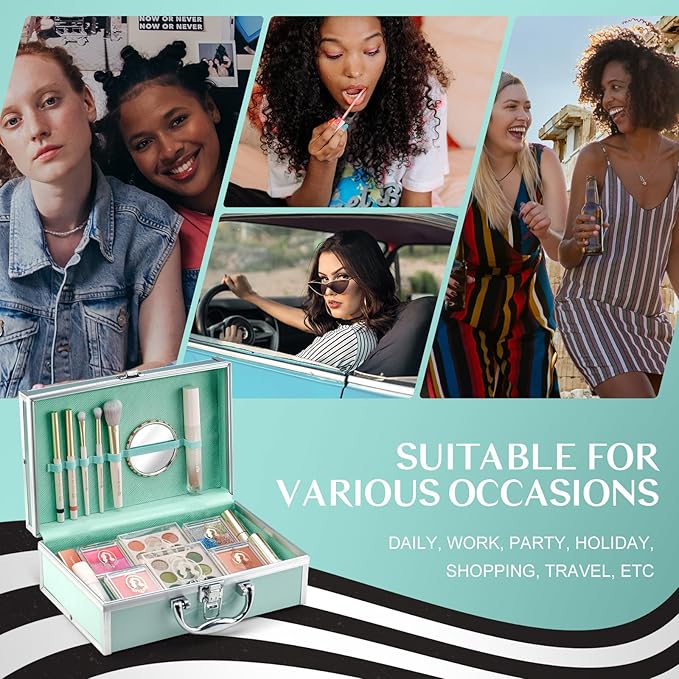 All In One Makeup Kit For Girls, Beginner Makeup Kit For Teens Make up Kit For Little Girls Full Set Make Up Kits For Women Cosmetic Set 18 Color Eyeshadow Eyeliner Lipgloss Blush Mirror - Green