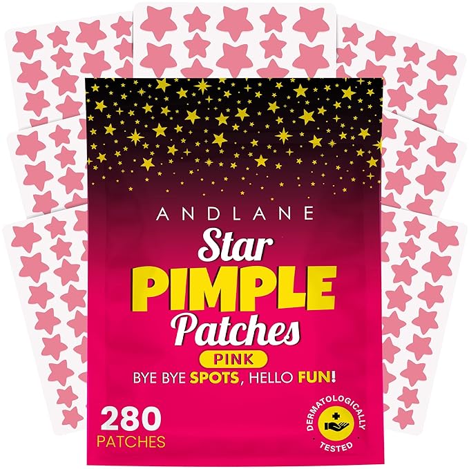 Andlane 280Pcs Star Pimple Patches for Face - Pimple Patches Cute Stars - Hydrocolloid, Salicylic Acid, Tea Tree Oil, Centella - Pink Color, 3 Sizes Zit Stickers