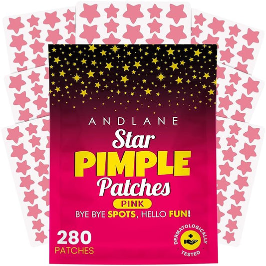 Andlane 280Pcs Star Pimple Patches for Face - Pimple Patches Cute Stars - Hydrocolloid, Salicylic Acid, Tea Tree Oil, Centella - Pink Color, 3 Sizes Zit Stickers