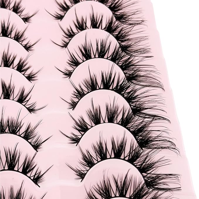 Cat Eye Lashes Wispy False Eyelashes Yasnai Volume Thick Lashes Strips Lashes Fake Lashes Natural Eyelashes 9 Pairs Pack