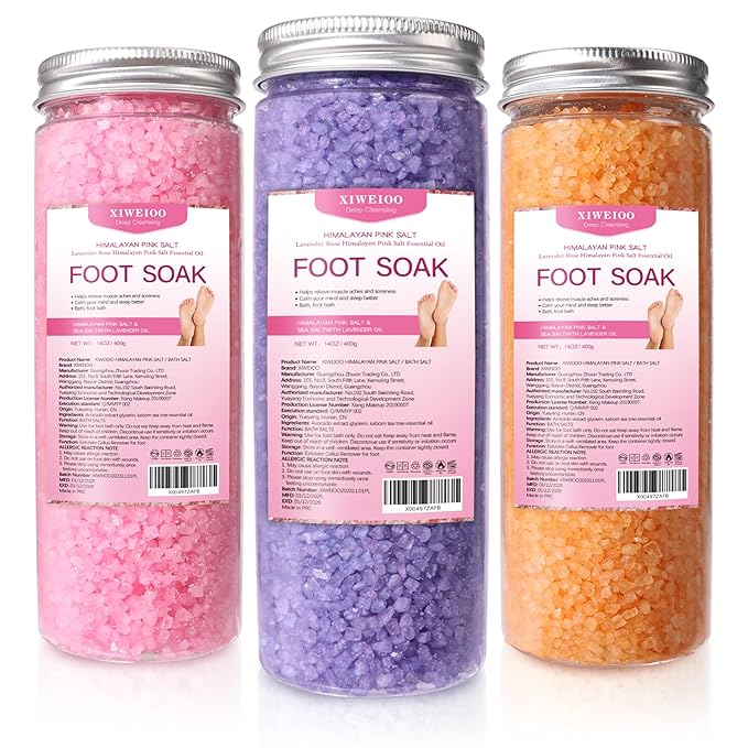 3 Pack Foot Soak Salts Kit Epsom Salt - Himalayan Pink Salt - Dead Sea Salt - Foot spa care Best for Good Sleep Essential Oils, Gifts for Mom women Tea Tree Oi Lavender rose
