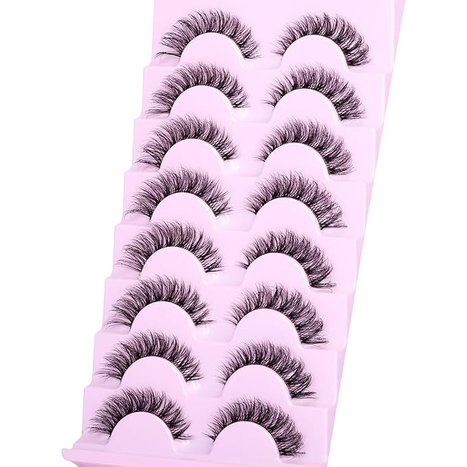 Cat Eye Lashes False Eyelashes Clear Band Natural Look Fluffy Faux Mink Lashes Wispy Soft Eyelashes Lightweight Handmade D Curl 8 Pairs Pack Eyelashes by GVEFETIEE