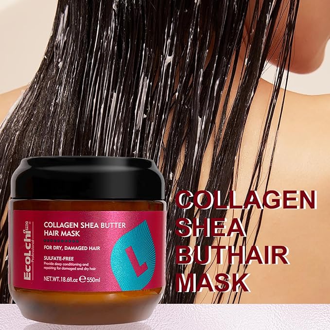 Collagen Shea Butter Hair Mask - Deep Conditioning Hair Treatment Mask Organic Natural Essence for Dry Damaged Hair