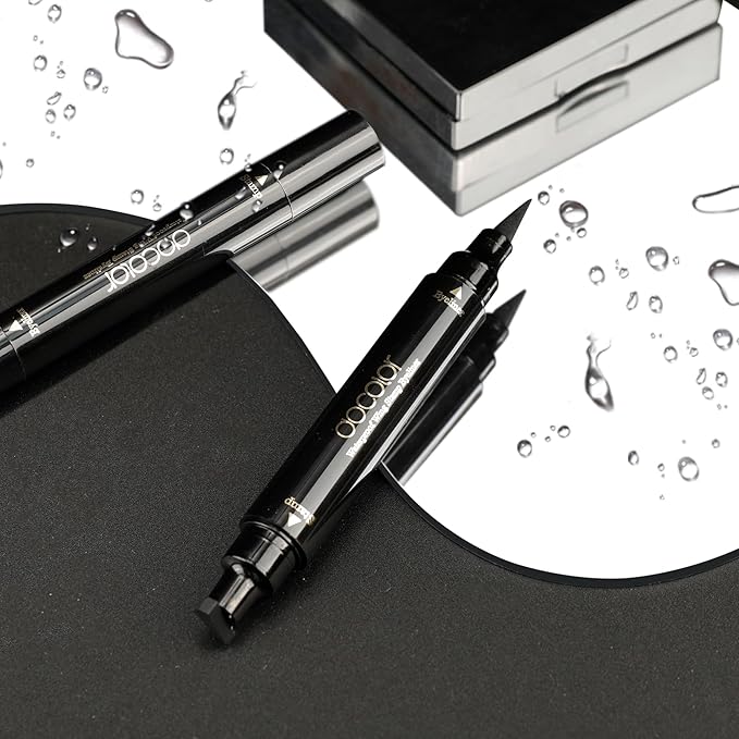 docolor Eyeliner Stamp Double-sided Liquid Winged Eye Liner Pen Waterproof Smudgeproof Long Lasting Wing Original Eyeliner Pen(2PCS,Black)