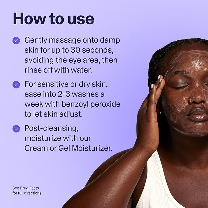 Curology Acne Facial Cleanser Treatment, 2.5% Benzoyl Peroxide Face Wash, For Oily and Acne Prone Skin, Milky Gel Texture, Fragrance Free, 5.07 fl oz