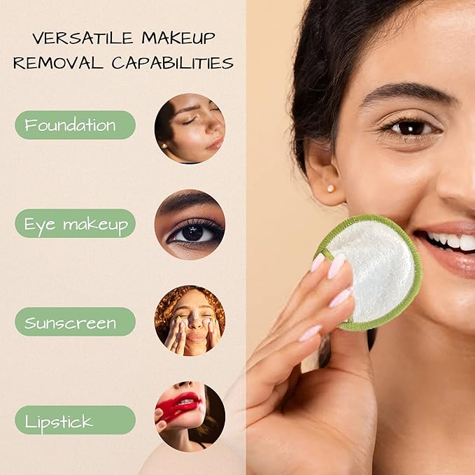 Chloven Reusable Cotton Rounds 16 Pack - Machine Washable Bamboo Charcoal Makeup Remover Pads for Face, Bamboo Terry Face Wipes Reusable Makeup Pads with Laundry Bag