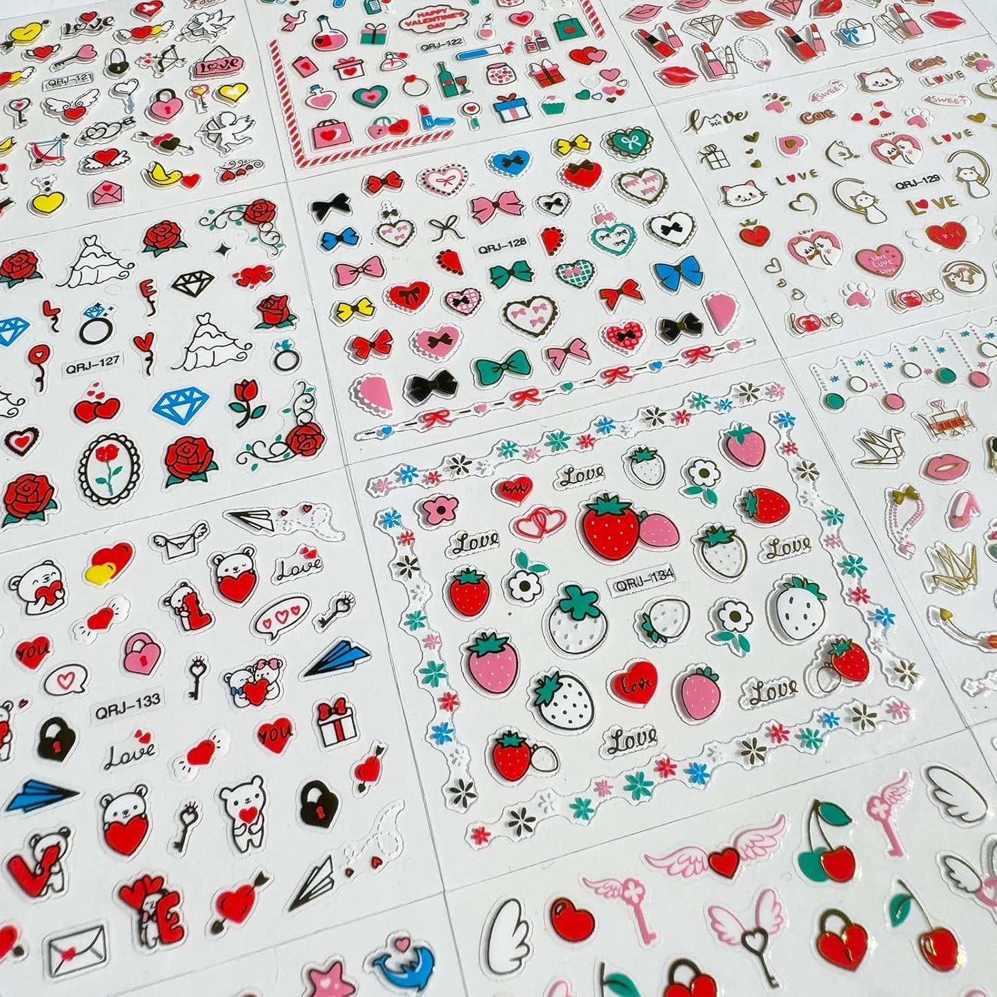 30 Sheets Heart Valentine Nail Art Stickers Decals 3D Self-Adhesive Pegatinas Uñas Red Heart Nail Decals Red Lips Rose Nail Supplies for DIY Acrylic Nail Art Decoration for Women and Girls