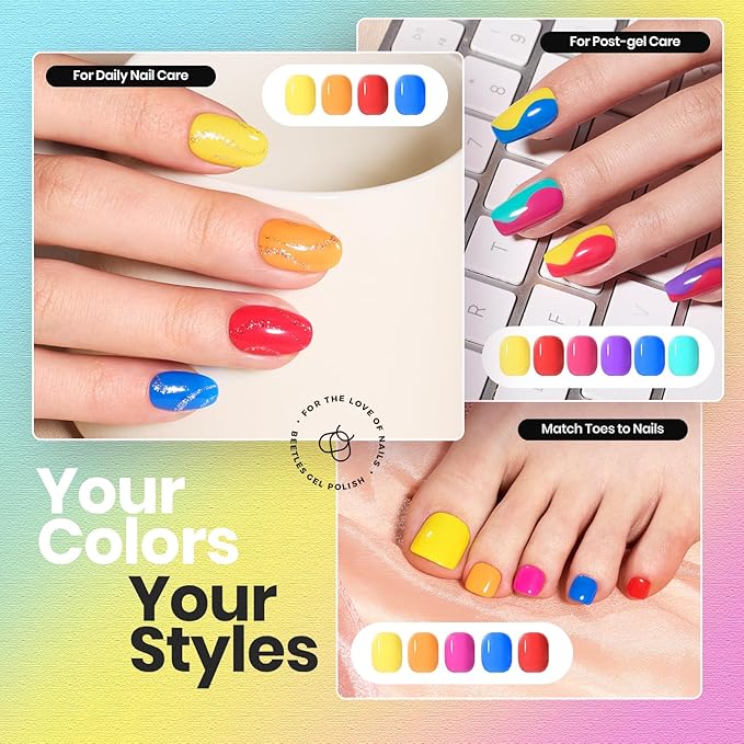 Beetles Neon Nail Polish Set - Quick Dry Nail Polish Kit 12 Colors Hot Pink Green Blue Yellow Red Regular Air Dry Fingernail Polish Pack for Women Gift Beetles Cocktails 12 Colors