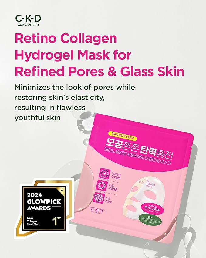 CKD Retino Collagen Boosting Hydrogel Face Mask (10ea) - Korean Overnight Jelly Mask for Glass Skin, Deep Moisturizing, and Pore Minimizing with Retinal & Low Molecular Collagen. Korean Skin Care