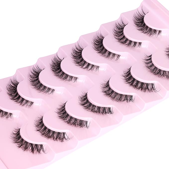 Cat Eye Lashes 13MM Short False Eyelashes Clear Band Natural Look Fluffy Faux Mink Lashes Wispy Soft Eyelashes Lightweight Handmade 8 Pairs Pack Eyelashes