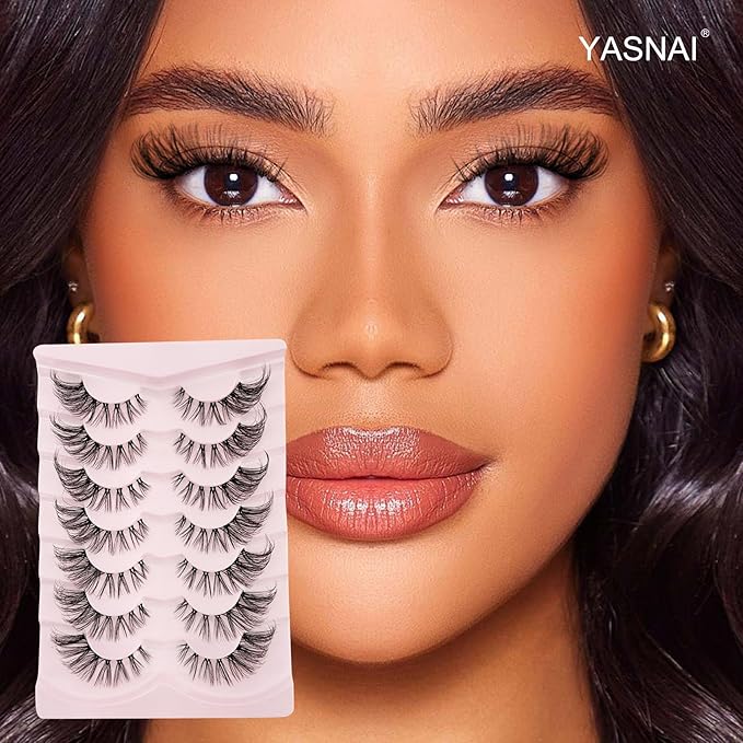 Cat Eye Lashes Wispy Mink Lashes Yasnai 18mm False Eyelashes Strips Lashes Fake Lashes Natural Eyelashes 7 Pairs Pack
