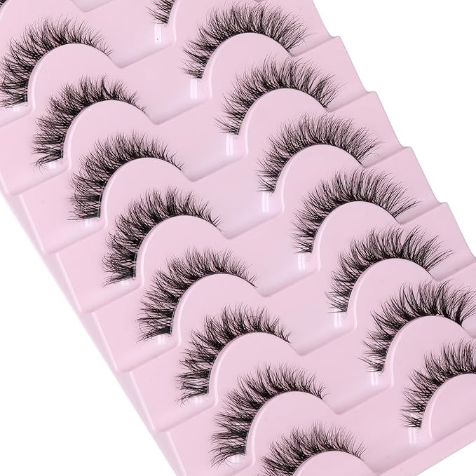 Cat Eye Lashes 8 Pairs Mink False Eyelashes Natural Look Soft Faux Mink Lashes Fluffy Wispy Lashes Handmade Lightweight Fox Eye D Curl Comfortable Clear Band Eyealshes