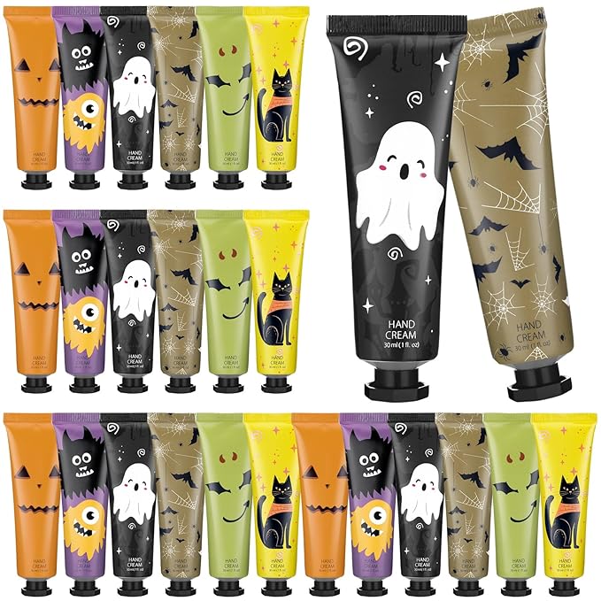 24 Pack Halloween Hand Cream Gift Sets for Women Ghost Mini Hand Lotion Bulk Travel Size Moisturizing Cream Halloween Party Favors Gifts for Stocking Stuffers 6 Natural Plant Fragrances