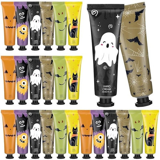 24 Pack Halloween Hand Cream Gift Sets for Women Ghost Mini Hand Lotion Bulk Travel Size Moisturizing Cream Halloween Party Favors Gifts for Stocking Stuffers 6 Natural Plant Fragrances
