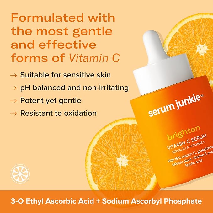 BRIGHTEN 15% Stabilized Vitamin C Serum with Glutathione, Ferulic Acid, Hexylresorcinol, Kakadu Plum, Vitamin E, Brightening, Glowing Skin, Anti-Aging 1 fl oz