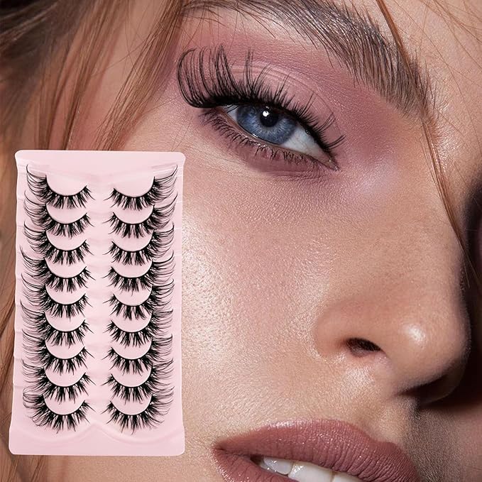 Cat Eye Lashes Wispy False Eyelashes Yasnai Volume Thick Lashes Strips Lashes Fake Lashes Natural Eyelashes 9 Pairs Pack