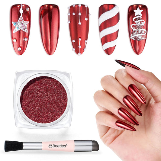 Beetles Red Chrome Nail Powder Metallic Mirror Effect Nail Chrome Powder Mermaid Glitter Red Gel Polish Nail Art DIY Decoration Gifts for Women