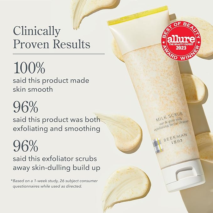 Beekman 1802 Oat + Goat Milk Exfoliating Face Scrub - Gentle Cleansing With Jojoba Bead Facial Exfoliator - Travel Friendly Sensitive Skin Face Cleanser - Fragrance Free