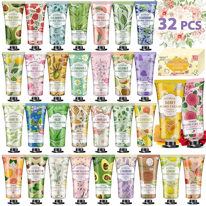32 Pack Hand Cream Gift for Women, Bulk Hand Lotion Travel Size for Dry Cracked Hands, Mini Moisturizing Hand Cream for Mom Gifts, Teacher Gifts, Thank You Gifts and Bridal Shower Favors
