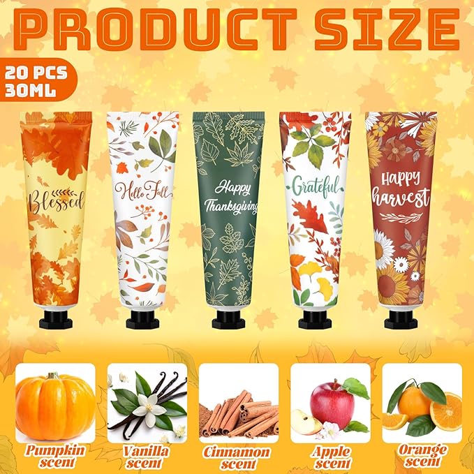 20 Pcs Fall Hand Lotion Bulk Gifts for Women Maple Leaves Hand Cream Gift Natural Botanical Fragrance Lotion for Chapped Hands 30ml Mini Travel Working Autumn Thanksgiving Party Supplies