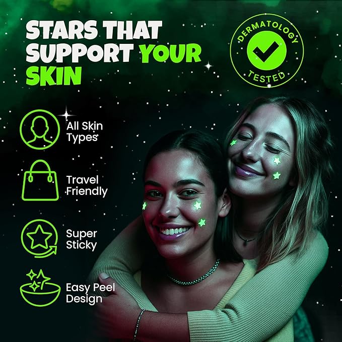 Andlane 280Pcs Star Pimple Patches for Face - Pimple Patches Cute Stars - Hydrocolloid, Salicylic Acid, Tea Tree Oil, Centella - Glow in the Dark, 3 Sizes Zit Stickers