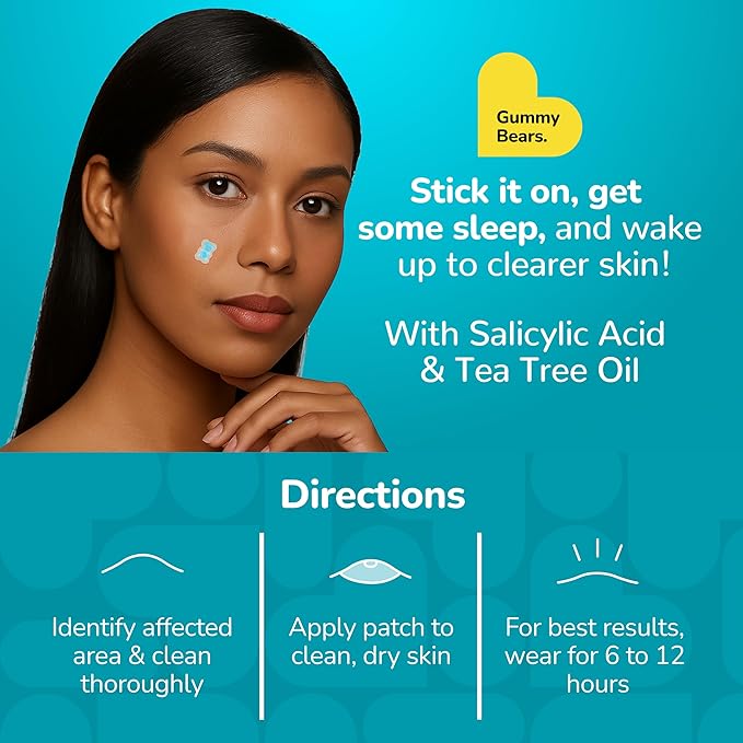 BioSwiss Pimple Patches, Gummy Bears Patch for Zits and Blemishes, Hydrocolloid Spot Stickers for Face and Skin, 100 Count