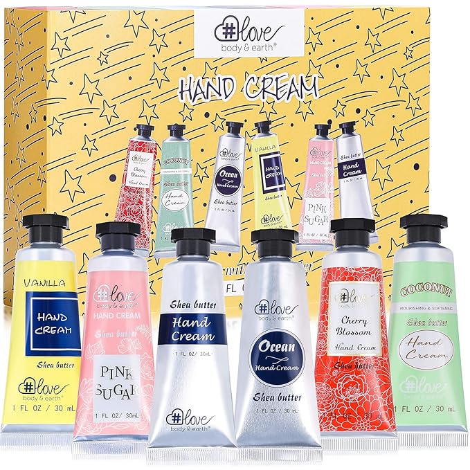 BODY & EARTH # LOVE Hand Cream Gift Set Hand Lotion Sets for Women Gift, Pack of 6 Advanced Repair Hand Cream for Dry Hands Non-greasy, Mothers Day Gifts for Mom, Women Birthday Gift for Her