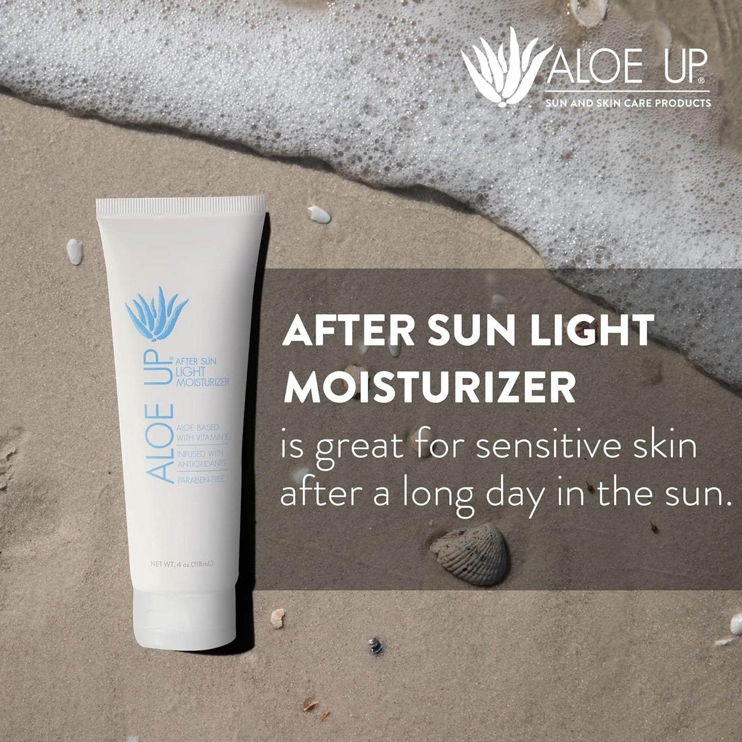 ALOE UP Spa Collection After Sun Light Moisturizer - Organic Hydrating After Sun Lotion With Aloe Vera Gel and Vitamin E - Reef Friendly - Mineral Oil Free - Peach-Apricot Fragrance - 4 Oz