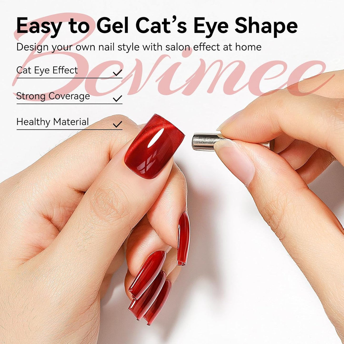 Cat Eye Magnetic Gel Nail Polish, Red Nail Polish Color Burgundy Red Moonlight UV Glitter Holographic With Magnet Manicure Salon DIY At Home