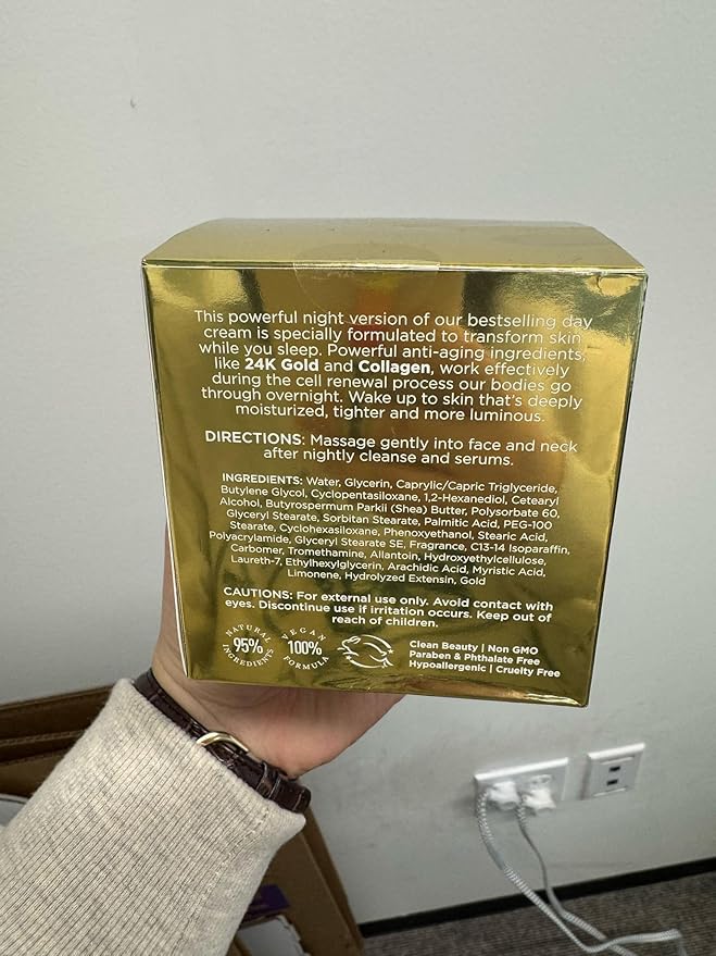24K Gold & Collagen Night Face Moisturizer - Dermatologist Tested, Reduces Age Spots, Fine Lines & Wrinkles, Lifting & Firming Night Cream, Cruelty-Free Korean Skin Care - All Skin Types