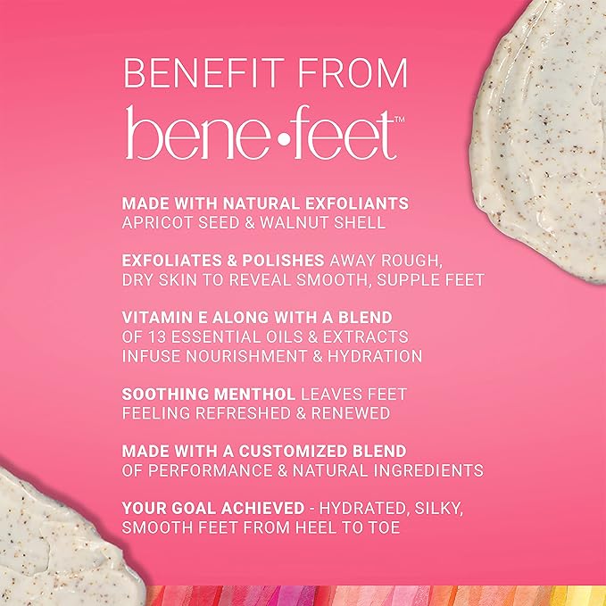 Benefeet Scrub-A-Dub Cooling Foot Scrub - Exfoliates + Refreshes Dry + Dull Skin, Get Smoother Skin from Heel to Toe, Made w/Vitamin E, Apple Cider Vinegar, Walnut Shell + Apricot Seed, 4 oz (2 Pack)