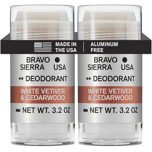 Aluminum-Free Deodorant for Men by Bravo Sierra, 2-Pack-Contains Natural Ingredients–Long Lasting All-Day Odor and Sweat Protection-White Vetiver & Cedarwood, 3.2 oz-Paraben-Free, Vegan & Cruelty-Free