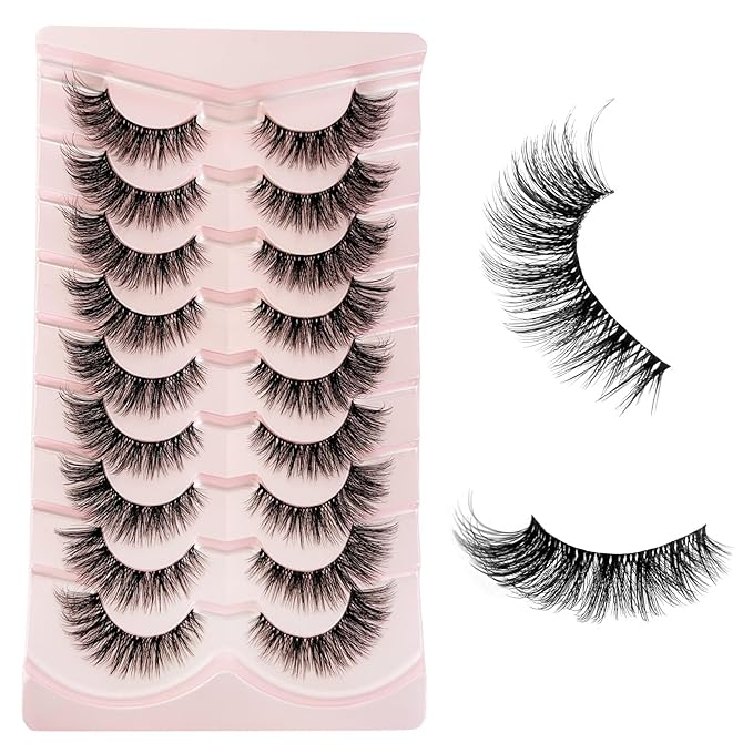 Cat Eye Mink Lashes Fluffy Eye Lashes Natural Look, Yasnai Wispy False Eyelashes Volume Thick Lashes Fake Lashes Natural Eyelashes 9 Pairs Pack 3D Faux Mink Eyelash