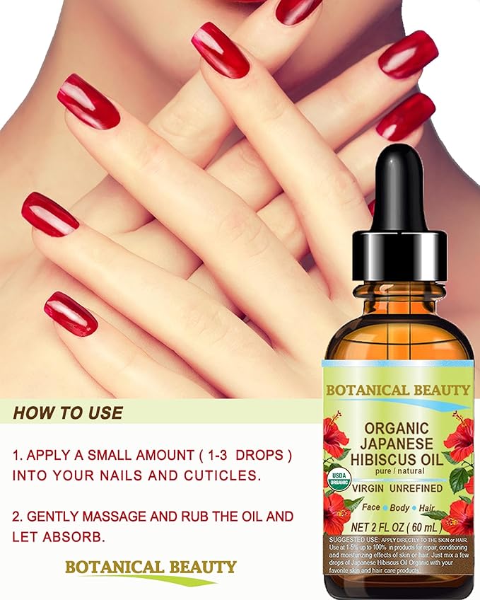 Botanical Beauty Organic HIBISCUS OIL (Hibiscus Sabdariffa) JAPANESE 100 Pure Natural VIRGIN UNREFINED COLD PRESSED Anti Aging, Vitamin E oil for FACE, SKIN, HAIR GROWTH 1 Fl.oz.- 30 ml