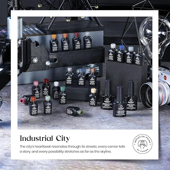 Beetles Fall Gel Nail Polish Set – Industrial City 23Pcs Gel Polish Kit, Burgundy Brown Gold Nude Pink Black White Glitter with Base Matte Glossy Top Coat Soak off UV Gel Nail Polish for Women