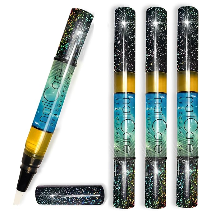 Cuticle Oil Pen for Nails - Nail Strengthener & Growth Serum for Damaged Nails, Hangnails w/Jojoba cuticle oil—Butt Naked Fragrance - Holographic Glitter Pens 4-Pack