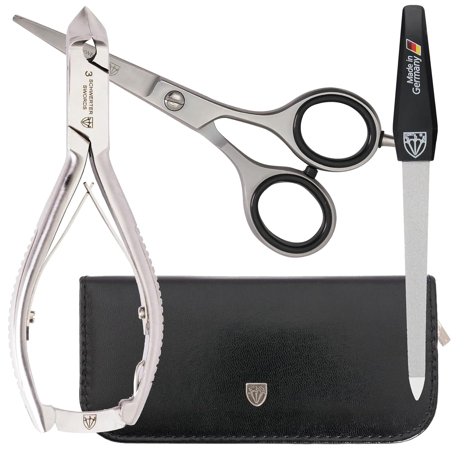 3 Swords Germany - brand quality professional TOE NAIL NIPPER and BEARD SCISSORS set STAINLESS STEEL INOX wave clipper, head cutter with case for ingrown toe nails pedicure by 3 Swords (219)