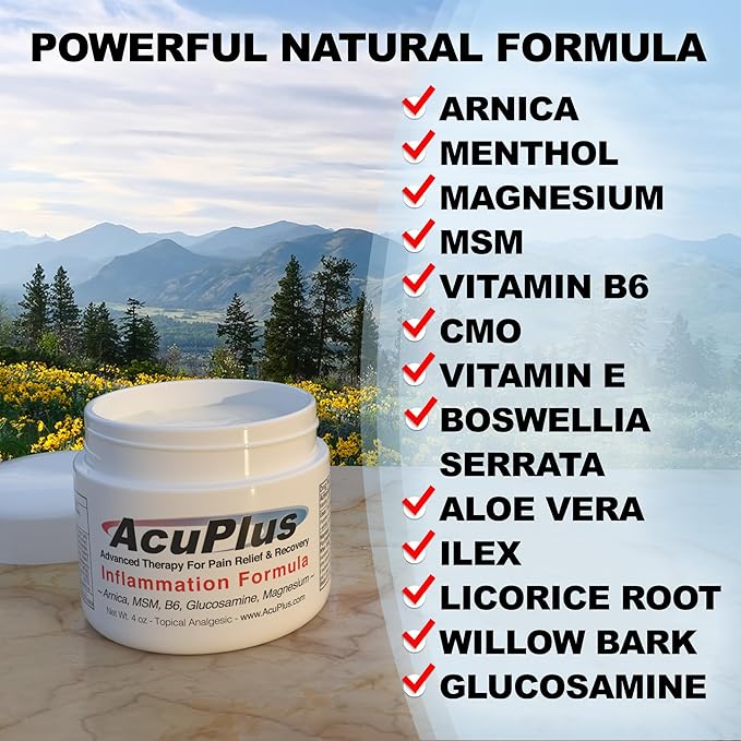 AcuPlus - Advanced Pain Relief Topical Anti Inflammatory Cream to Soothe Muscle & Joint Pain - Arthritis, Bursitis, & Tendonitis - Fast-Acting Formula with Natural Ingredients - 4 oz.