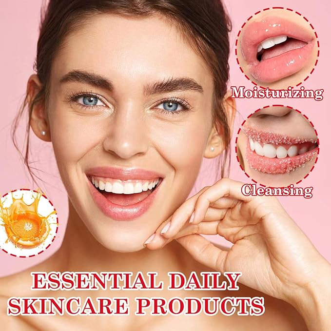 2 Pack Orange Lip Scrub Set,Long Lasting Moisturizing Lip Scrubber Exfoliator, Cleansing Hydrating Lip Exfoliator Scrub and Moisturizer Kit for Chapped Dry Lips