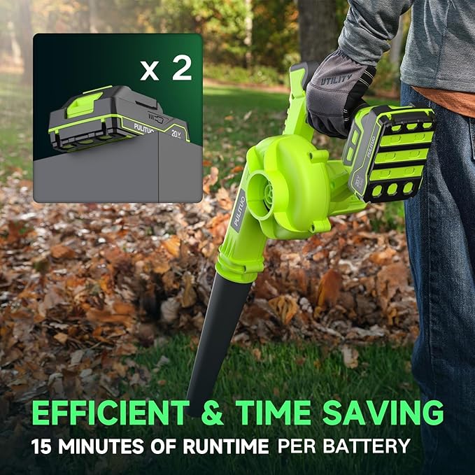 Cordless Leaf Blower with 2 Batteries, Charger & Dust Bag, 2-in-1 20V Cordless Vacuum Cleaner with Self-Locking Switch, Handheld Battery Powered Small Blower for Lawn Care/Dust/Pet Hair/Inflatable Bed