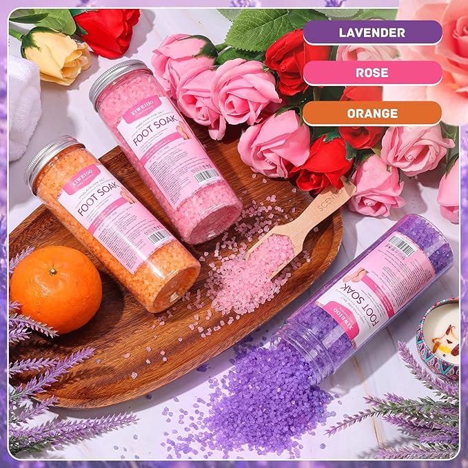 3 Pack Foot Soak Salts Kit Epsom Salt - Himalayan Pink Salt - Dead Sea Salt - Foot spa care Best for Good Sleep Essential Oils, Gifts for Mom women Tea Tree Oi Lavender rose