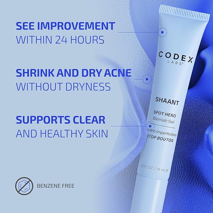 Codex Labs Shaant Spot Hero – Sulfur & Green Tea Gel for Blemish-Prone Skin | Fast-Drying Formula for Clear-Looking Skin | 0.5oz