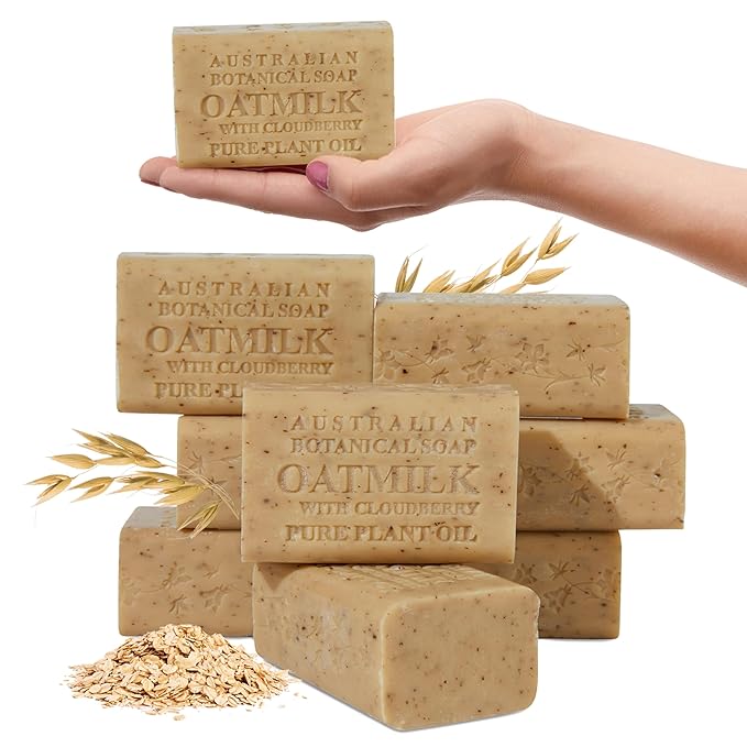 Australian Botanical Soap, 6.6 OZ, Oat Milk with Cloudberry, Triple Milled Bars made with a Natural Soap Base and Enriched with Organic Shea Butter, Pack of 8