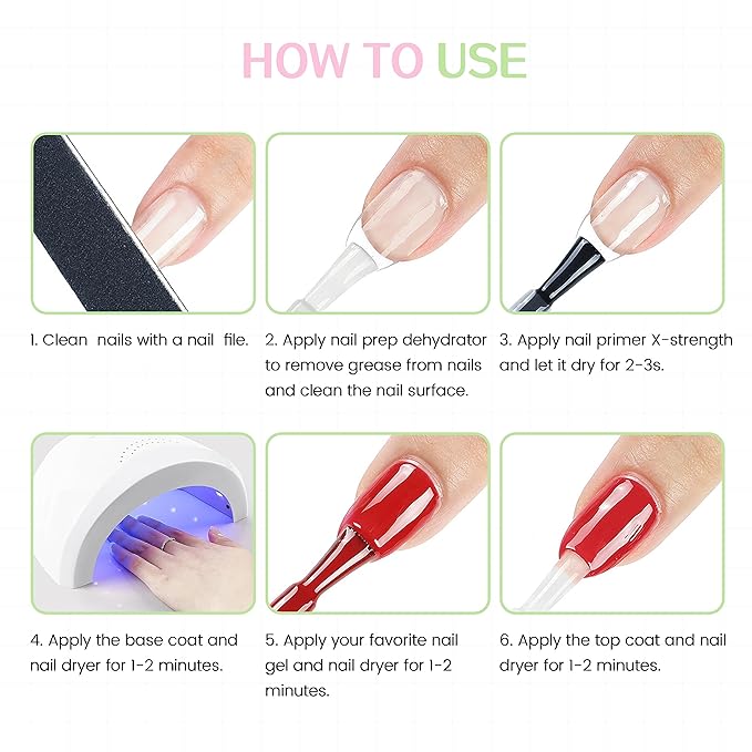 15ml Nail Prep Dehydrator&Nail Primer X-Strength Set, Nail Primer and Dehydrator for Acrylic Nails Nail Bonding Nail Care Kit with Nail Cuticle Oil and Nail Strengthener