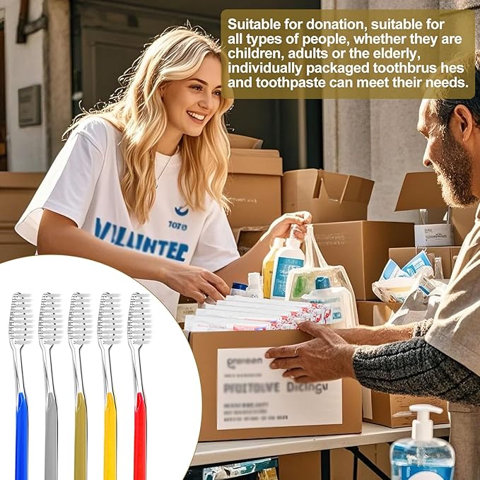 Disposable Toothbrushes with Toothpaste Individually Wrapped 5 Colors Bulk Toothbrush and Toothpaste 10g for Homeless,Shelter,Air Bnb/Hotel/Guest Apartment (500)