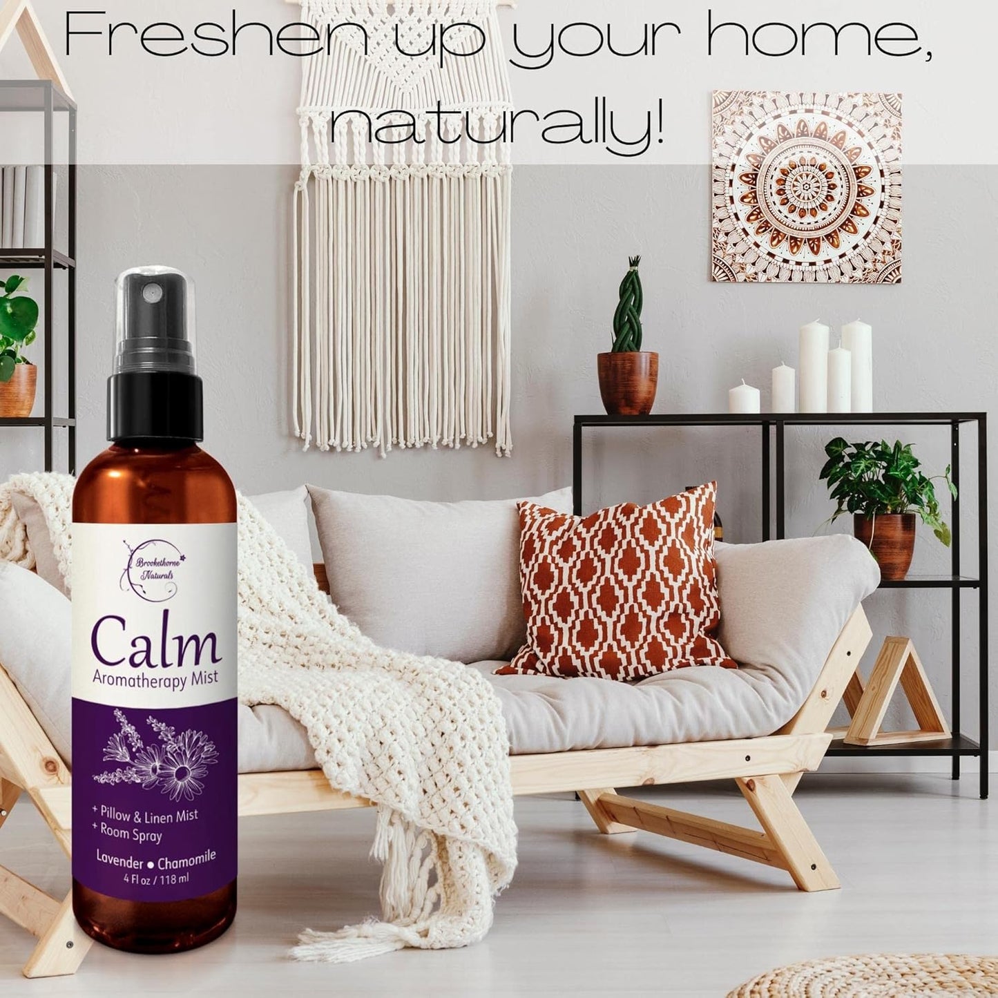 Calm Aromatherapy Mist with Lavender & Chamomile Essential Oil. Natural Sleep & Pillow Spray, Room & Linen Mist. Lavender Spray Air Freshener for Relaxation & Sleep - Brookethorne Naturals